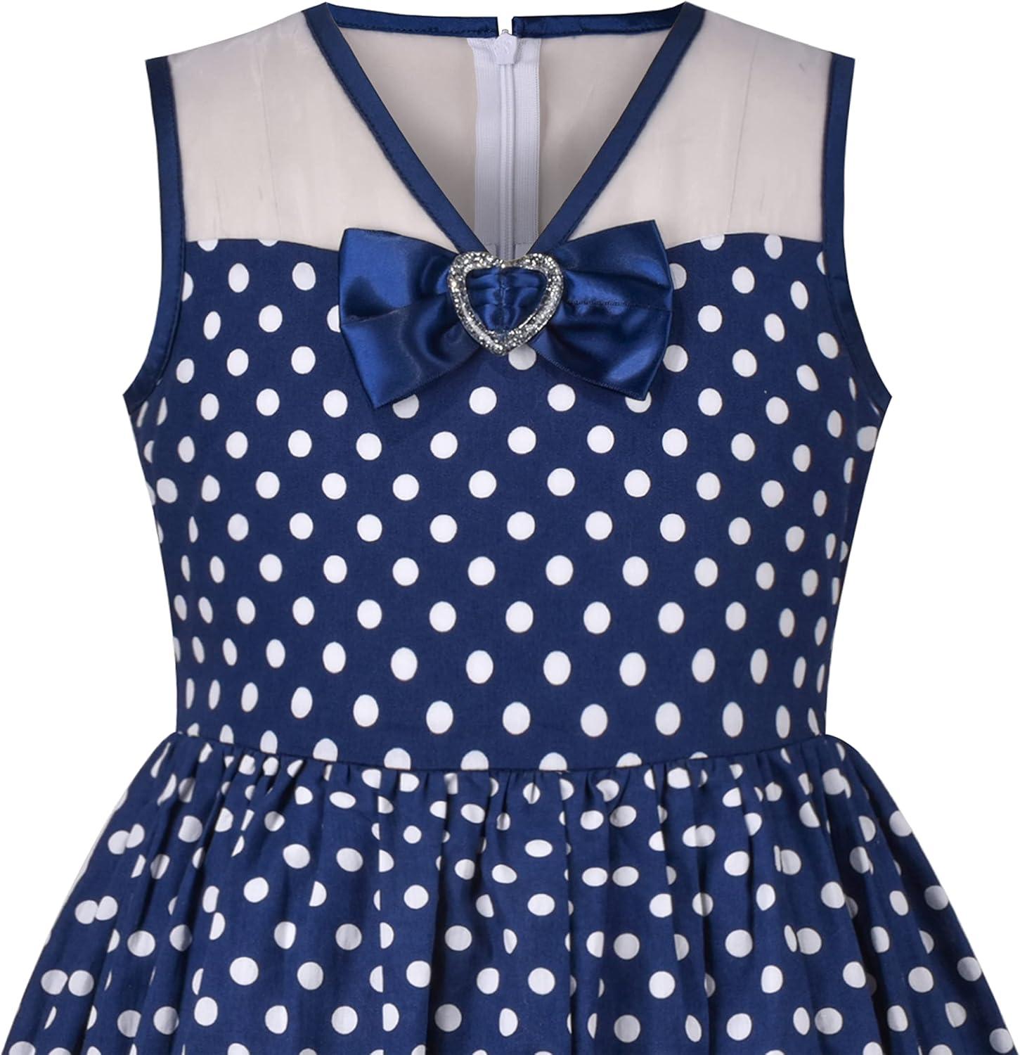 imageSunny Fashion Girls Dress TurnDown Collar Checkered Black White Summer 714Blue Dot