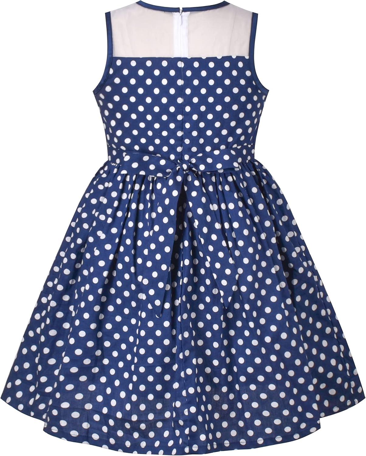 imageSunny Fashion Girls Dress TurnDown Collar Checkered Black White Summer 714Blue Dot