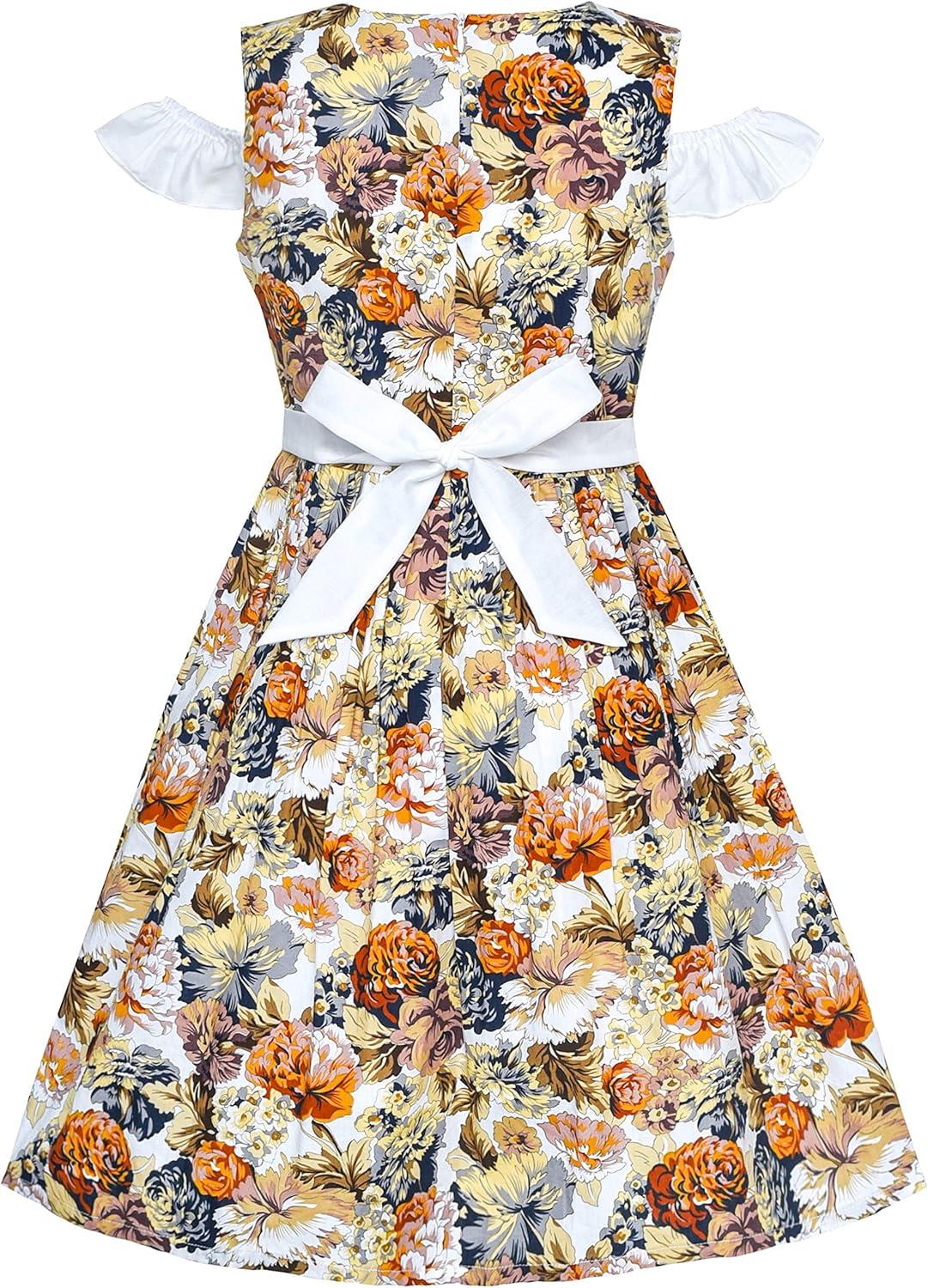 imageSunny Fashion Girls Dress Vintage Floral Cold Shoulder Summer Sundress Size 612