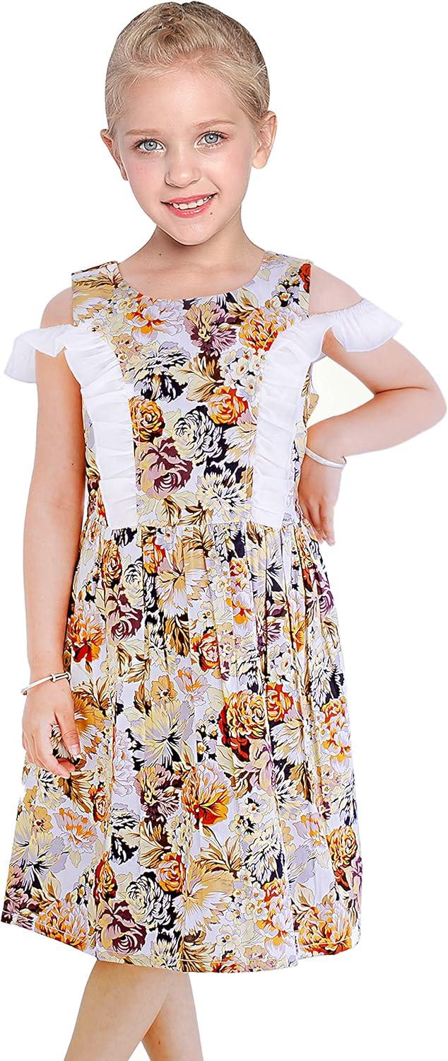 imageSunny Fashion Girls Dress Vintage Floral Cold Shoulder Summer Sundress Size 612