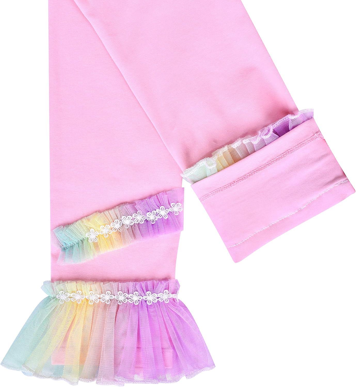 imageSunny Fashion Girls Pants 3Pack Cotton Leggings Lace Stretchy Kids ToddlerRainbow Butterfly