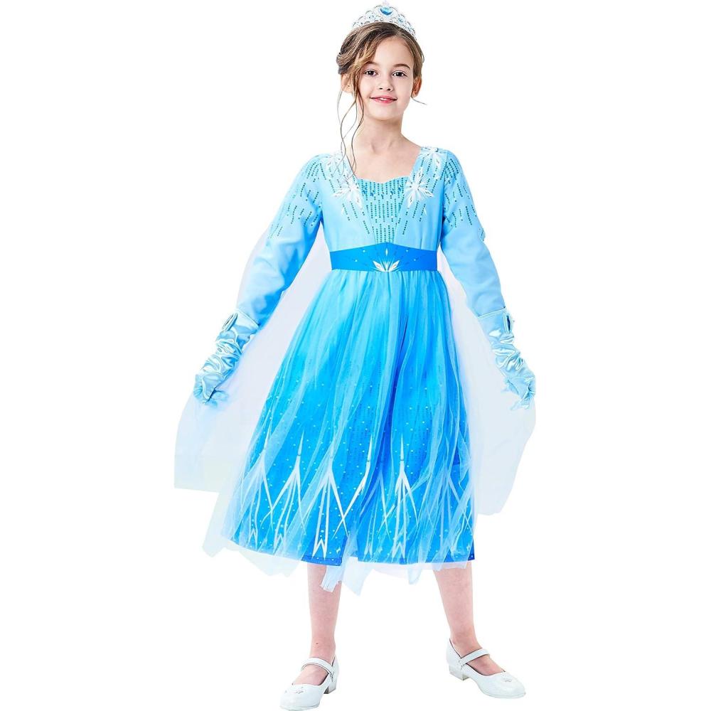 imageGirls Dress Snow Queen Ice Snowflake Crown Wand Princess Costume Size 8