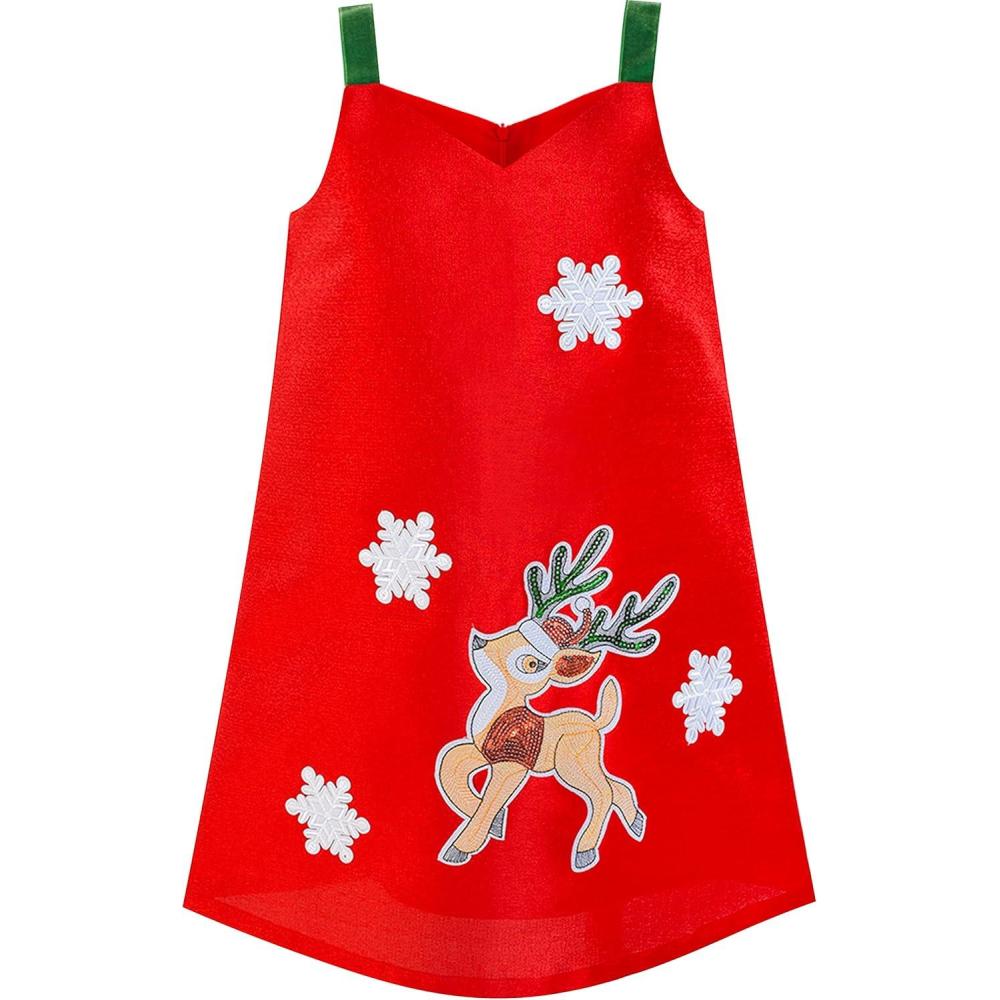 imageSunny Fashion Girls Dress Aline Christmas Tree Xmas Sequin Sparkling PartyRed Reindeer
