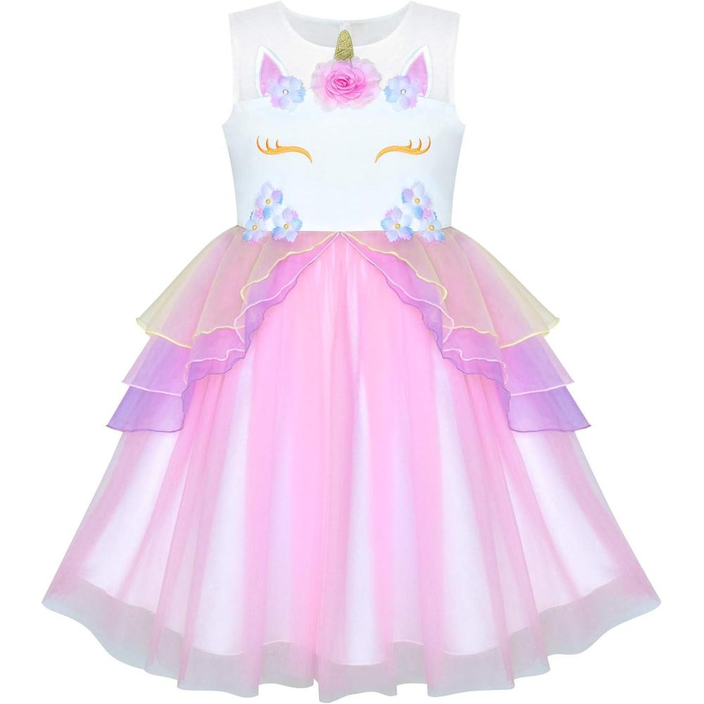 imageSunny Fashion Girls Dress Blue Unicorn Costume Cosplay Princess Pageant Party