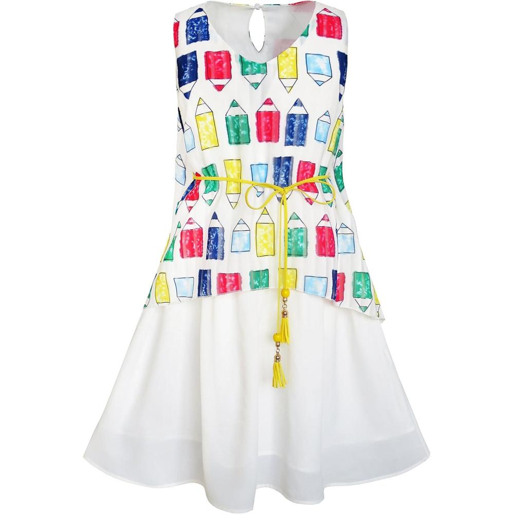 imageSunny Fashion Girls Dress Cartoon Colorful Pencil Sash 2in1 Size 512