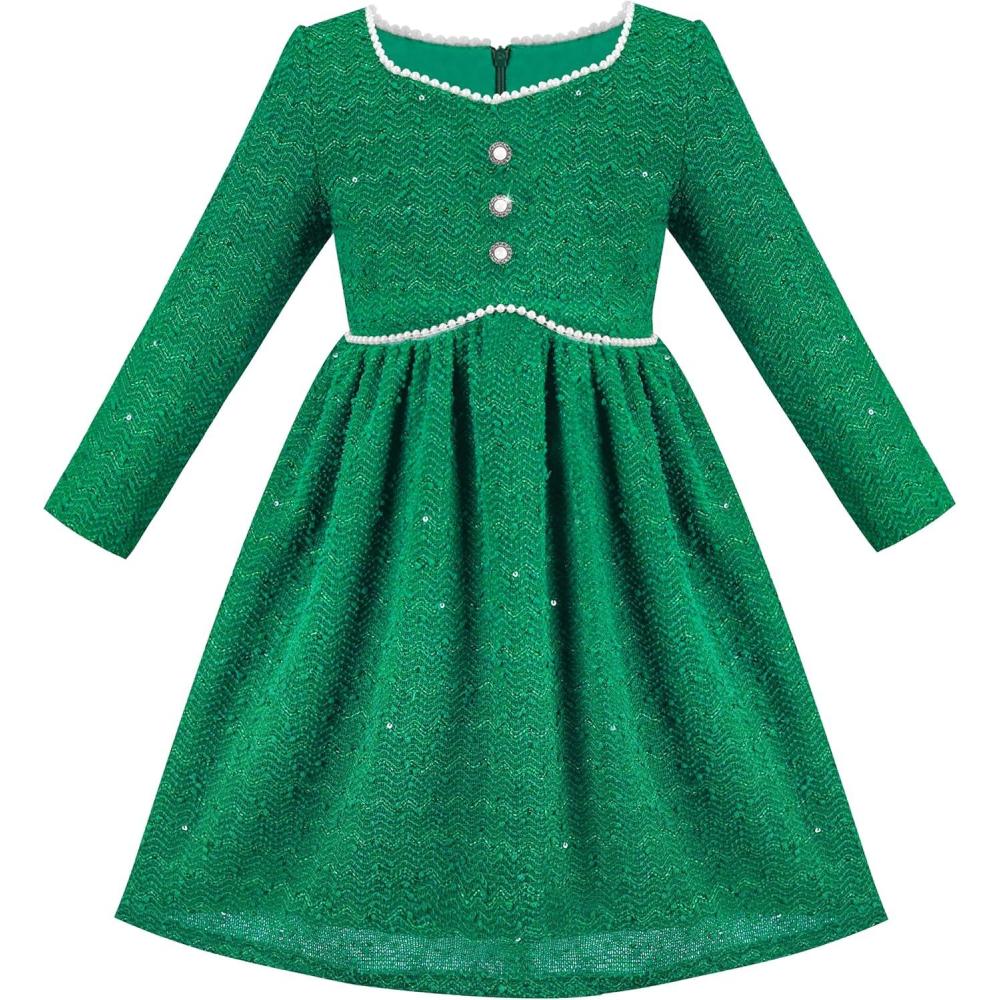 imageSunny Fashion Girls Dress Christmas Hat Red Velvet Long Sleeve Holiday Size 414Green Tweed