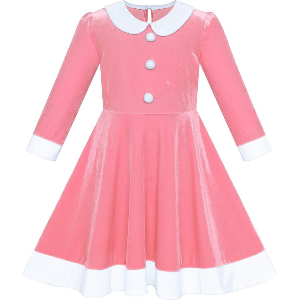 imageSunny Fashion Girls Dress Christmas Hat Red Velvet Long Sleeve Holiday Size 414Pink