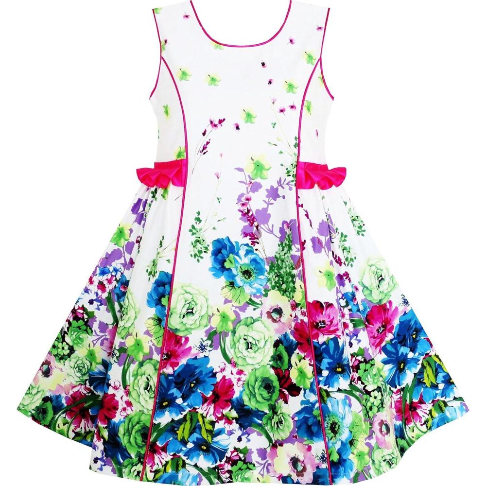 imageSunny Fashion Girls Dress Elegant Blooming Rose Flower Garden Print ONeck