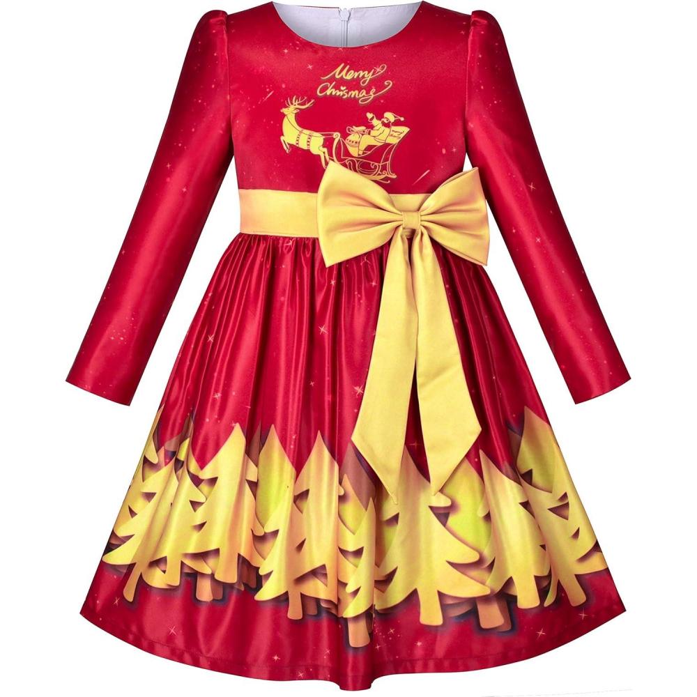 imageSunny Fashion Girls Dress Fit ampamp Flare Glitter Jacquard Christmas HolidayRed Reindeer