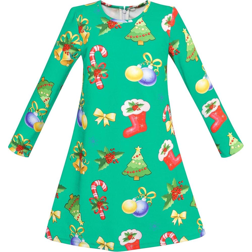 imageSunny Fashion Girls Dress Green Forest Red Fox Long Sleeve Size 410Green 2