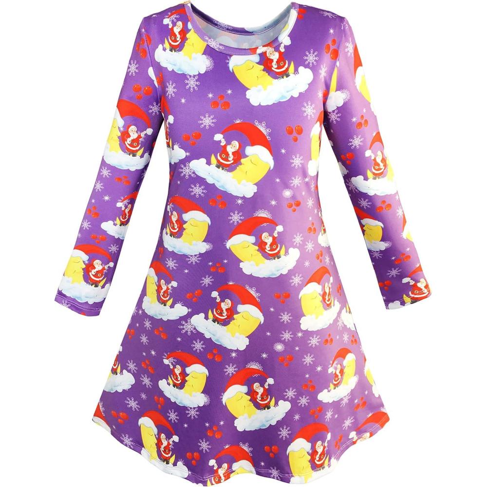 imageSunny Fashion Girls Dress Green Forest Red Fox Long Sleeve Size 410Purple