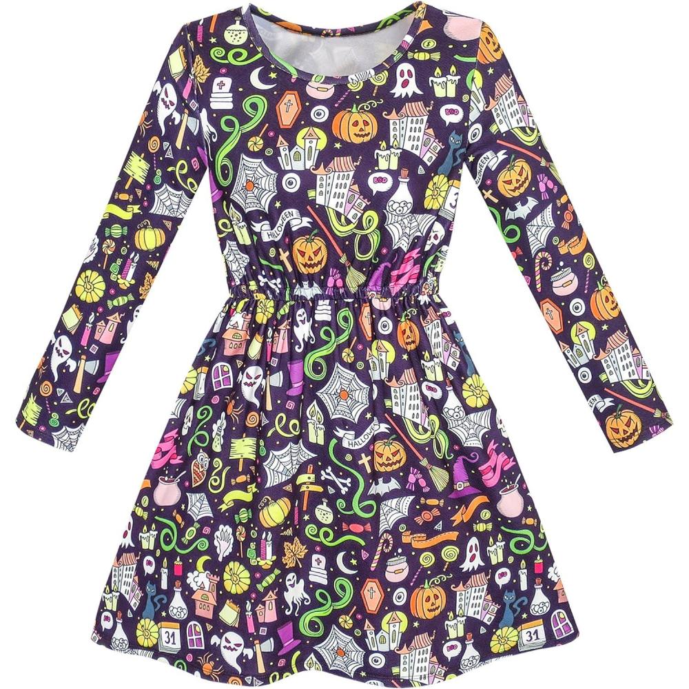 imageSunny Fashion Girls Dress Green Forest Red Fox Long Sleeve Size 410Purple Pumpkin