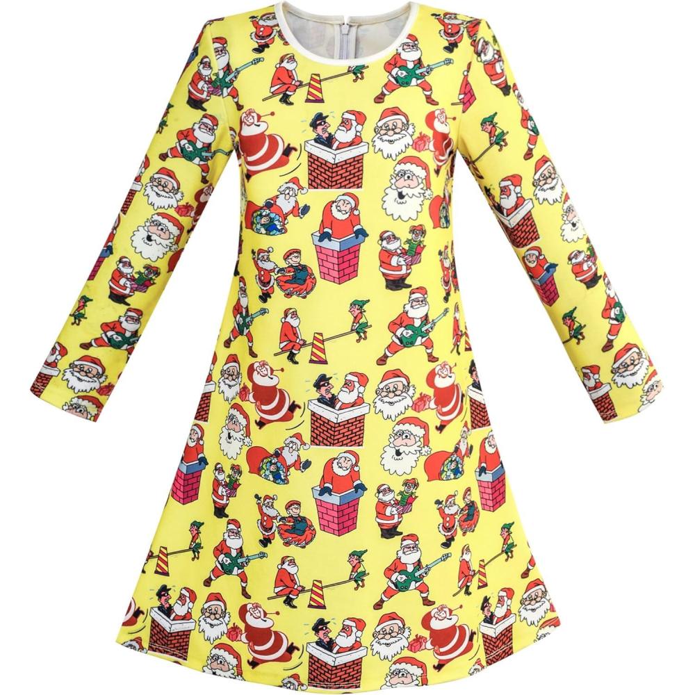 imageSunny Fashion Girls Dress Green Forest Red Fox Long Sleeve Size 410Yellow