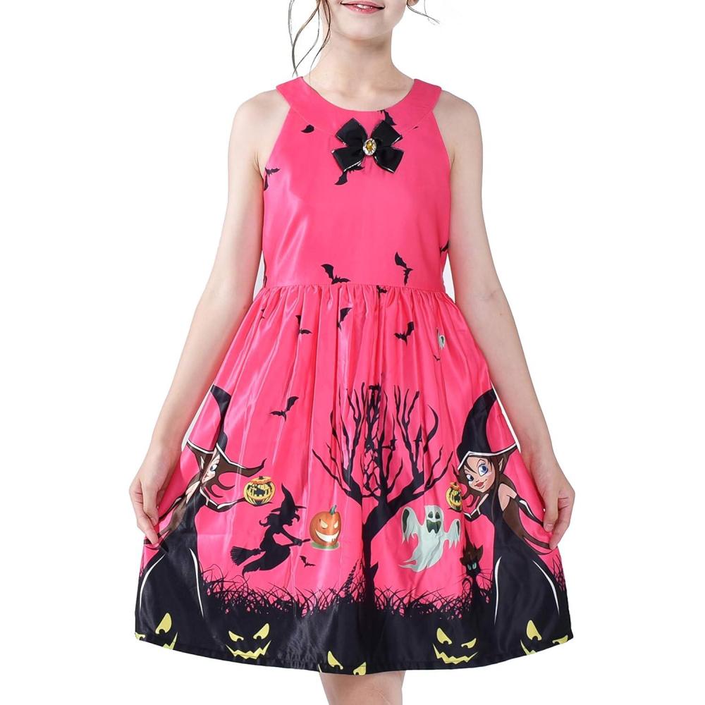 imageSunny Fashion Girls Dress Halloween Party Witch Bat Pumpkin Halter DressPinkish Purple