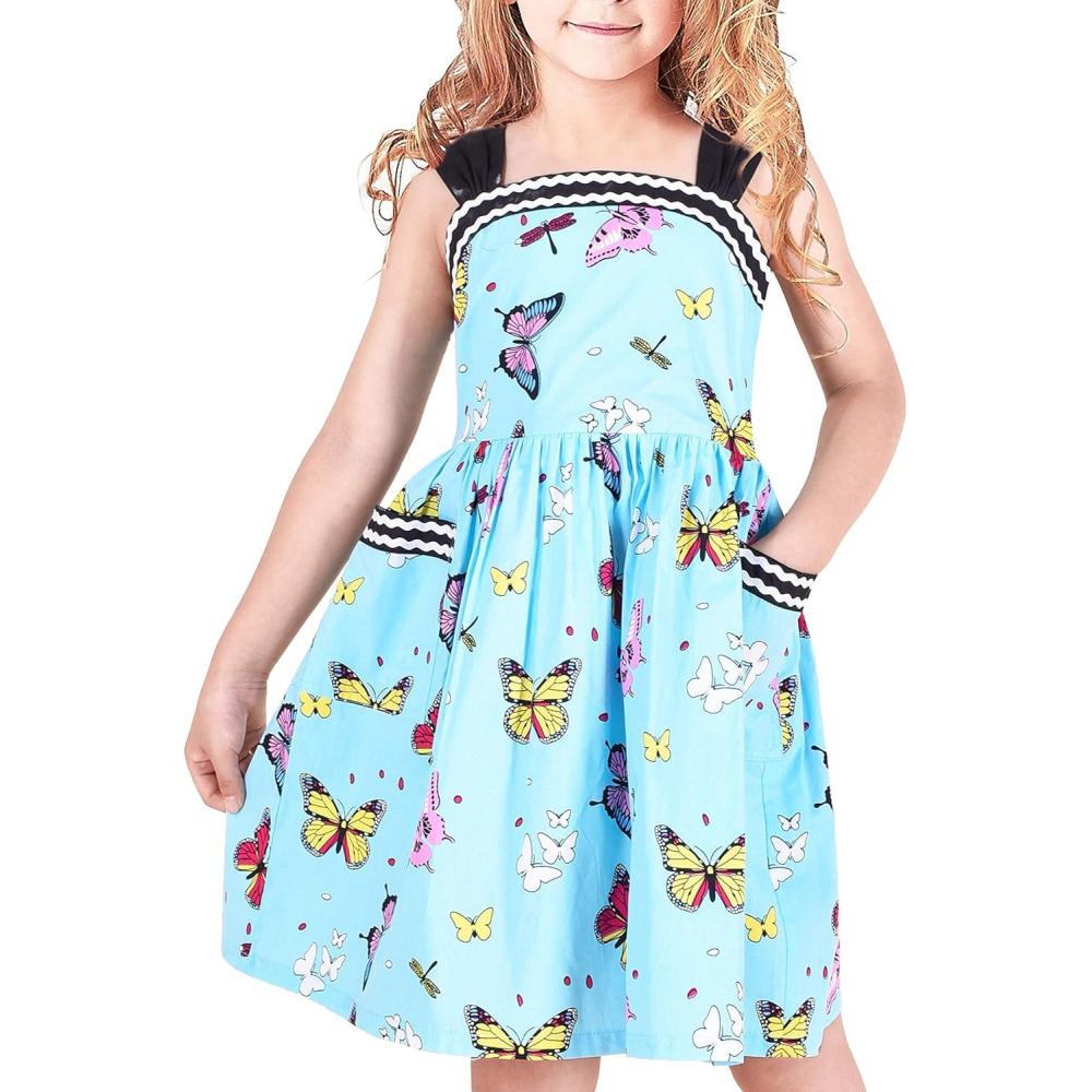 imageSunny Fashion Girls Dress Heart Print PinkBlue Butterfly