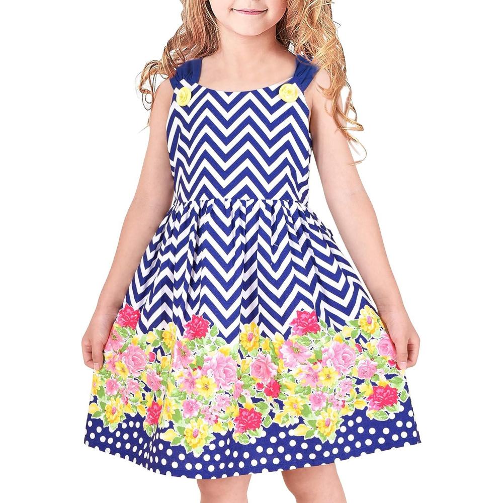 imageSunny Fashion Girls Dress Heart Print PinkBlue Waves