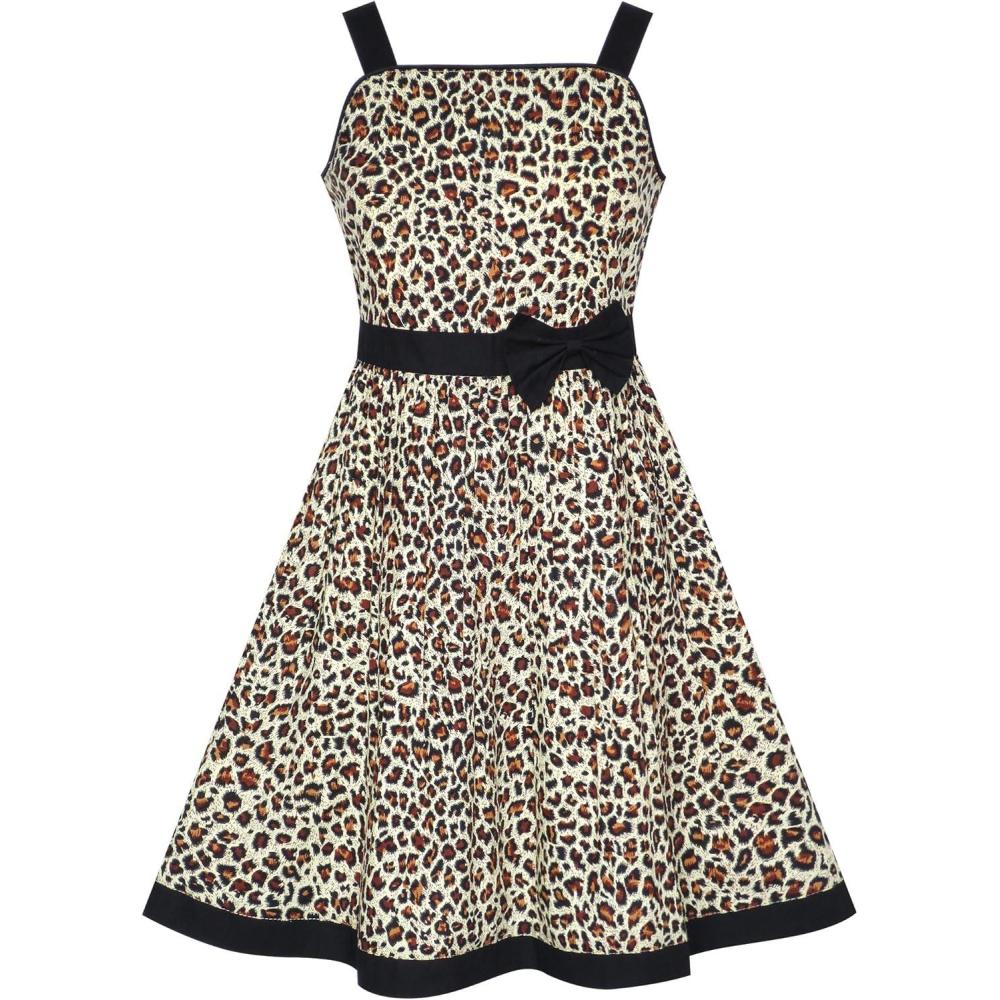 imageSunny Fashion Girls Dress Heart Print PinkBrown Leopard