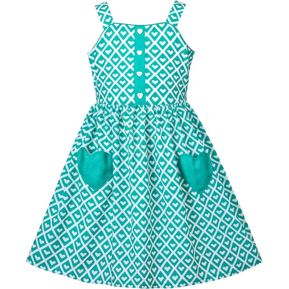 imageSunny Fashion Girls Dress Heart Print PinkGreen Heart