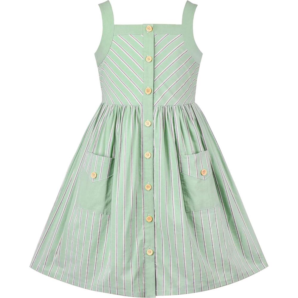 imageSunny Fashion Girls Dress Heart Print PinkGreen Striped