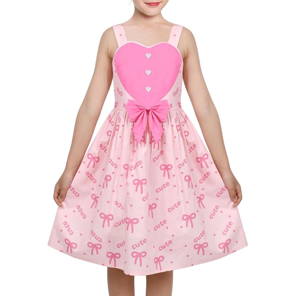 imageSunny Fashion Girls Dress Heart Print PinkLight Pink Heart