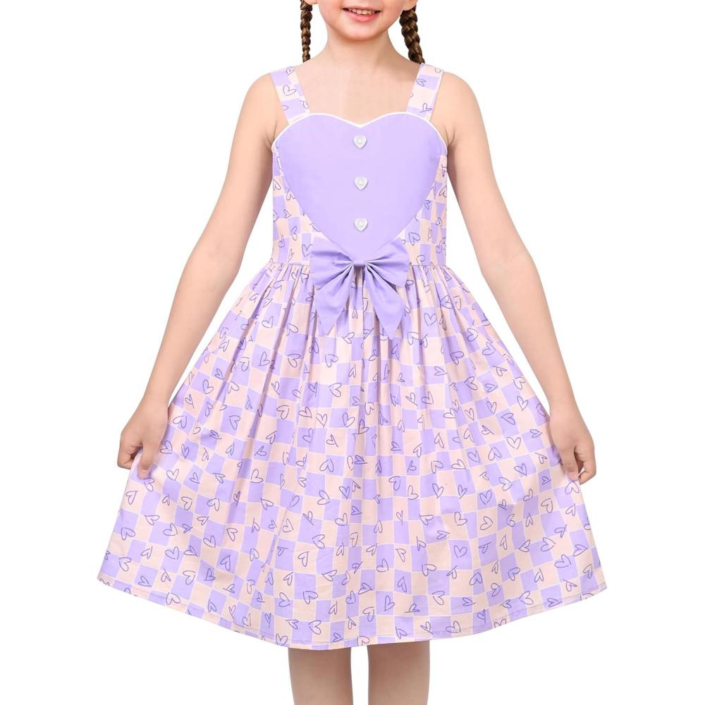 imageSunny Fashion Girls Dress Heart Print PinkPurple Heart