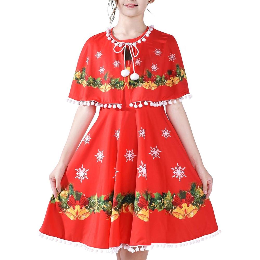 imageSunny Fashion Girls Dress Jingle Bell Red Cape Cloak Christmas New YearJingle Bell Red