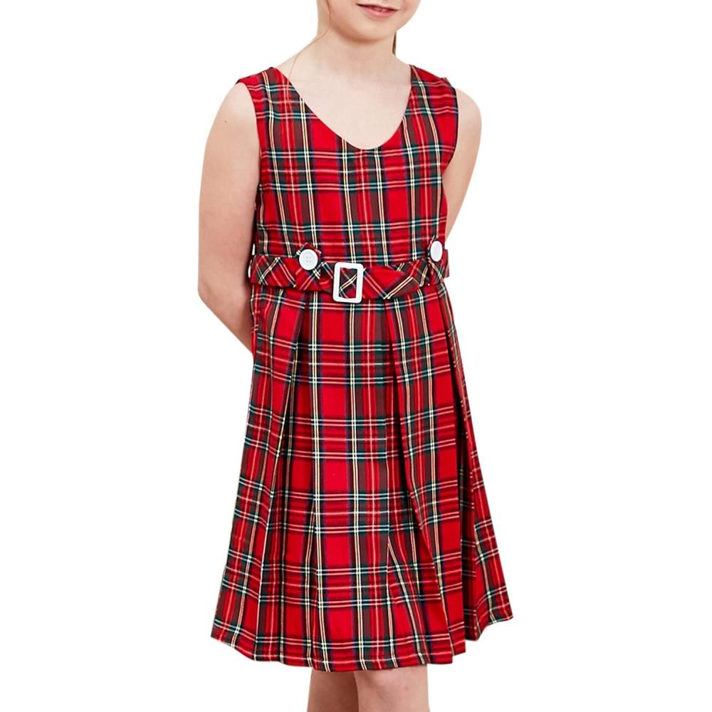 imageSunny Fashion Girls Dress Khaki Button Back School Pleated Hem Size 614Red