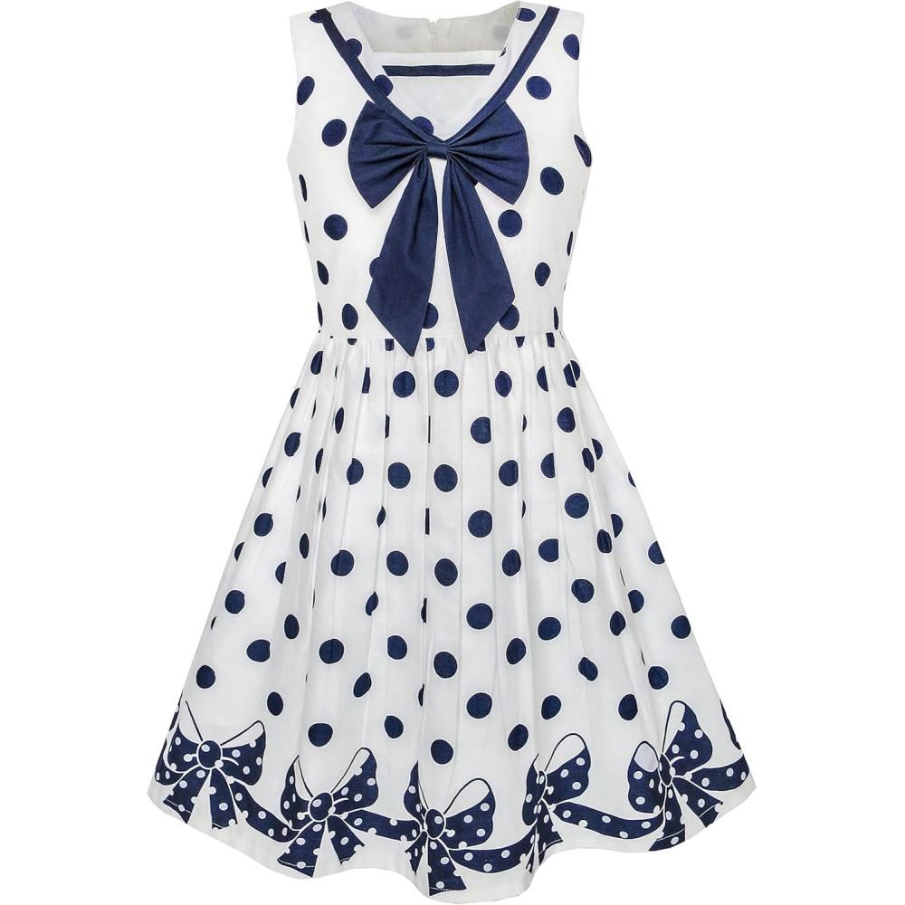 imageSunny Fashion Girls Dress Navy Blue Dot Bow Tie Back School Size 512