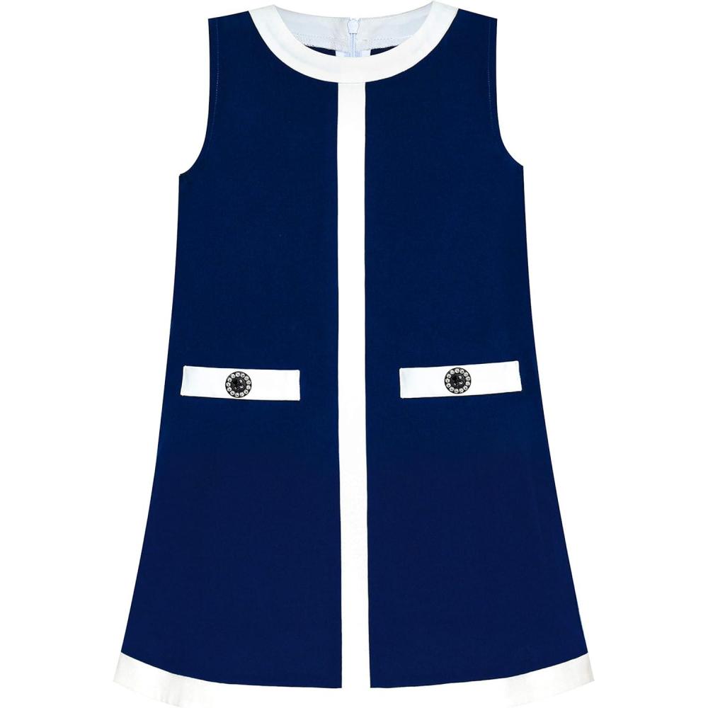 imageSunny Fashion Girls Dress Navy Blue School Uniform Aline Size 410Blue