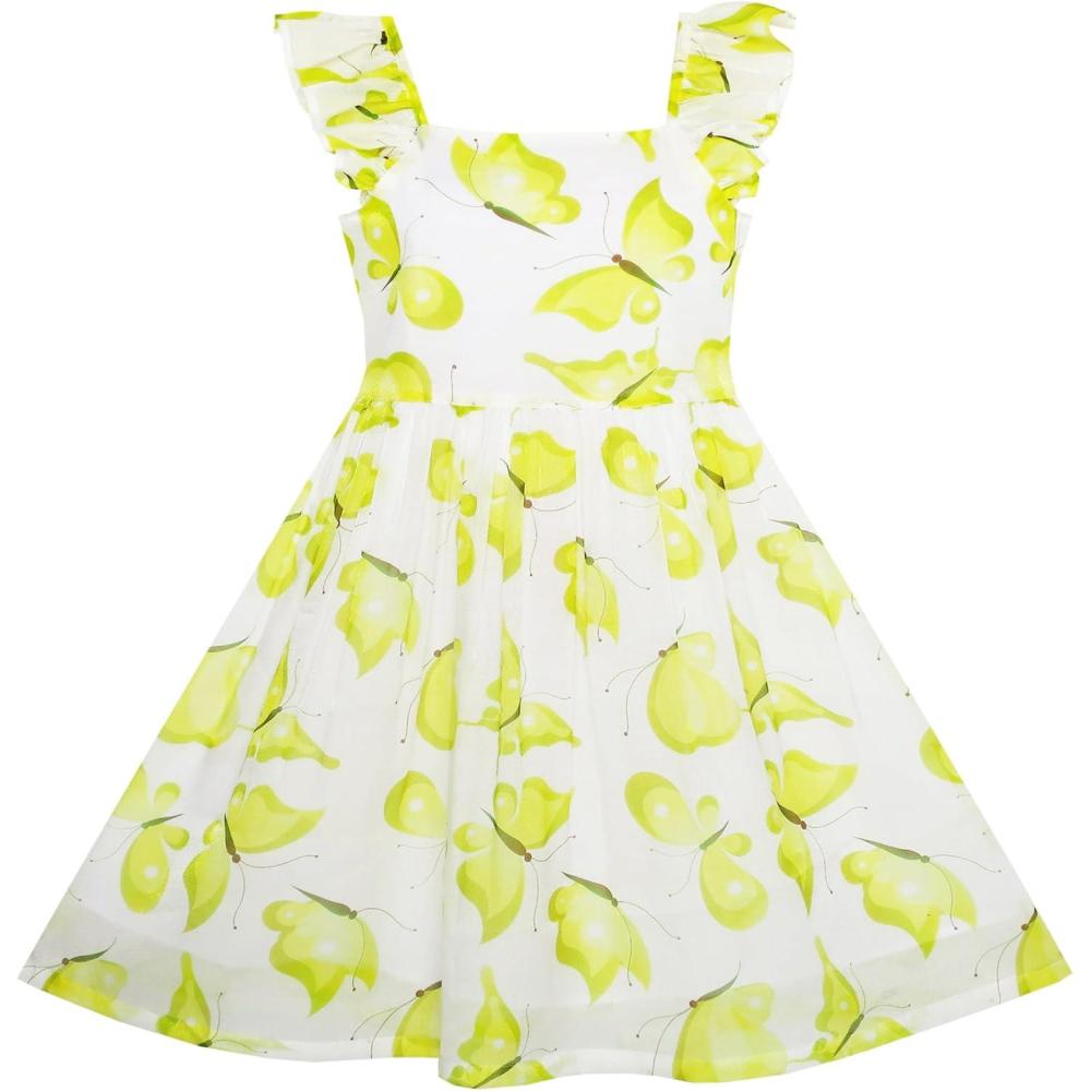 imageSunny Fashion Girls Dress Pine Tree Bird Heron Letter Print Swing Shoulder 412