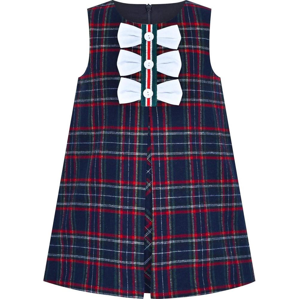 imageSunny Fashion Girls Dress Pink Tartan Back School Uniform Pocket Aline DressRed Blue