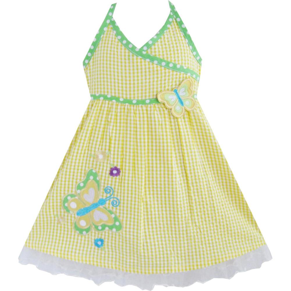 imageSunny Fashion Girls Dress Pink Tartan Embroidered Tank