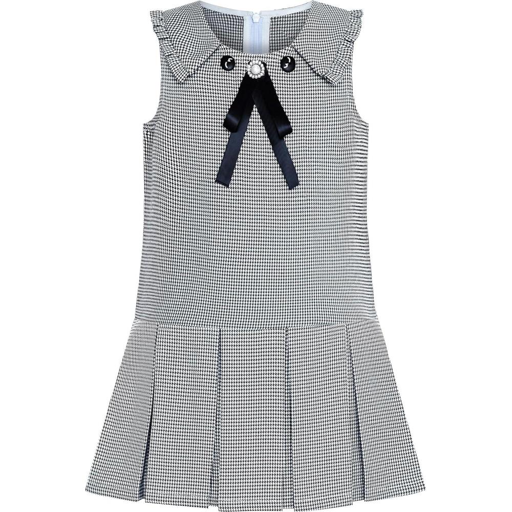 imageSunny Fashion Girls Dress Pleated White Black Plaid Collar School UniformBlack