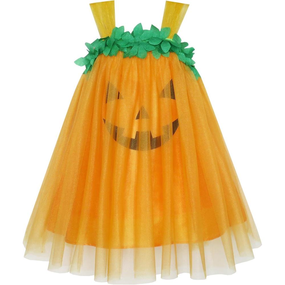 imageSunny Fashion Girls Dress Pumpkin Tulle Party Dress Halloween Costume Size 312Yellow Sleeveless