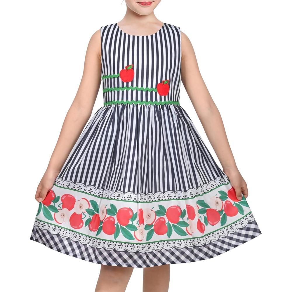 imageSunny Fashion Girls Dress Rose Flower Double Bow Tie Party SundressBlue Apple