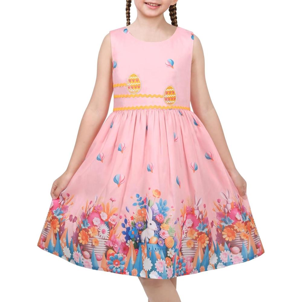 imageSunny Fashion Girls Dress Rose Flower Double Bow Tie Party SundressPink Ballon