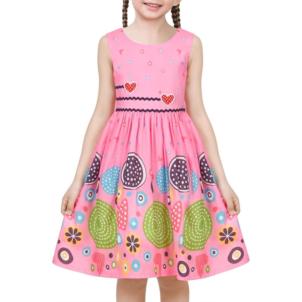 imageSunny Fashion Girls Dress Rose Flower Double Bow Tie Party SundressPink Green