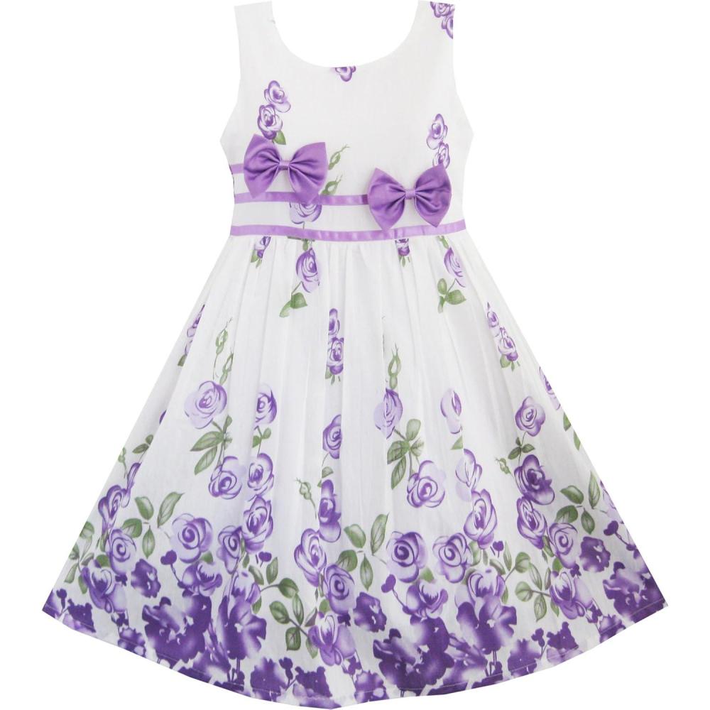imageSunny Fashion Girls Dress Rose Flower Double Bow Tie Party SundressPurple