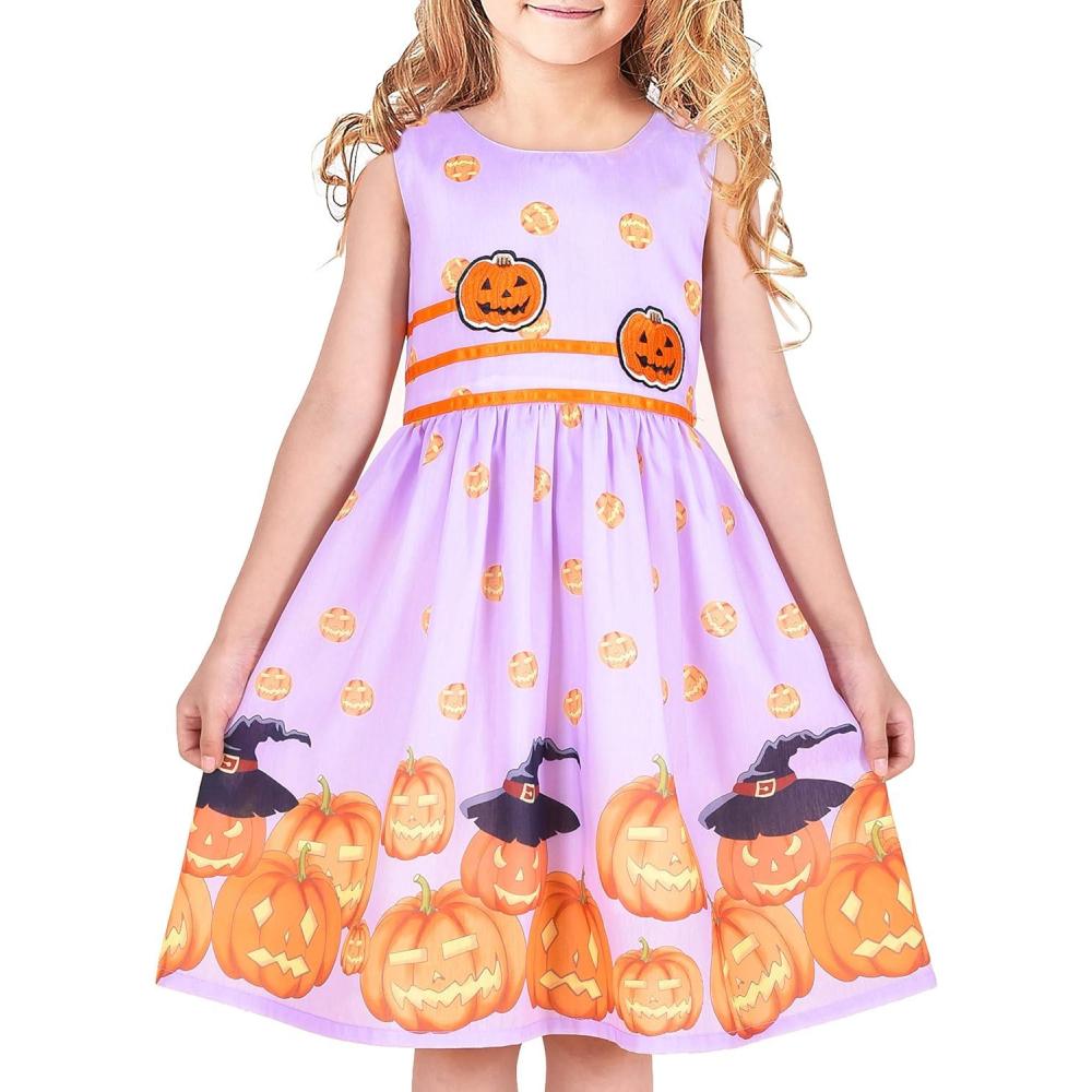 imageSunny Fashion Girls Dress Rose Flower Double Bow Tie Party SundressPurple Pumpkin