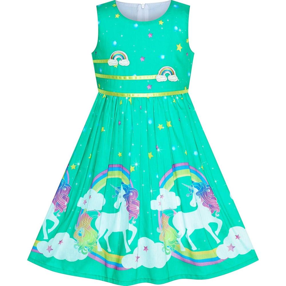 imageSunny Fashion Girls Dress Rose Flower Double Bow Tie Party SundressTurquoise