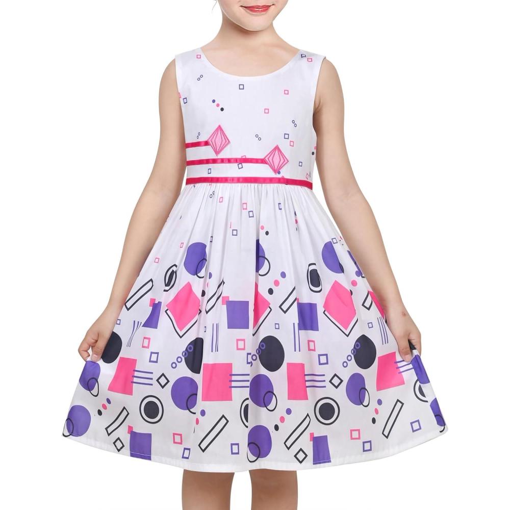 imageSunny Fashion Girls Dress Rose Flower Double Bow Tie Party SundressWhite Purple