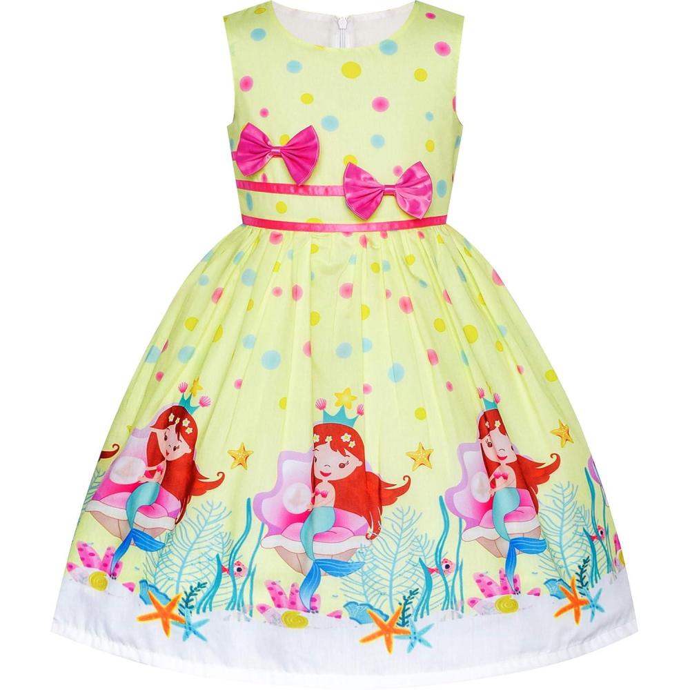 imageSunny Fashion Girls Dress Rose Flower Double Bow Tie Party SundressYellow Mermaid