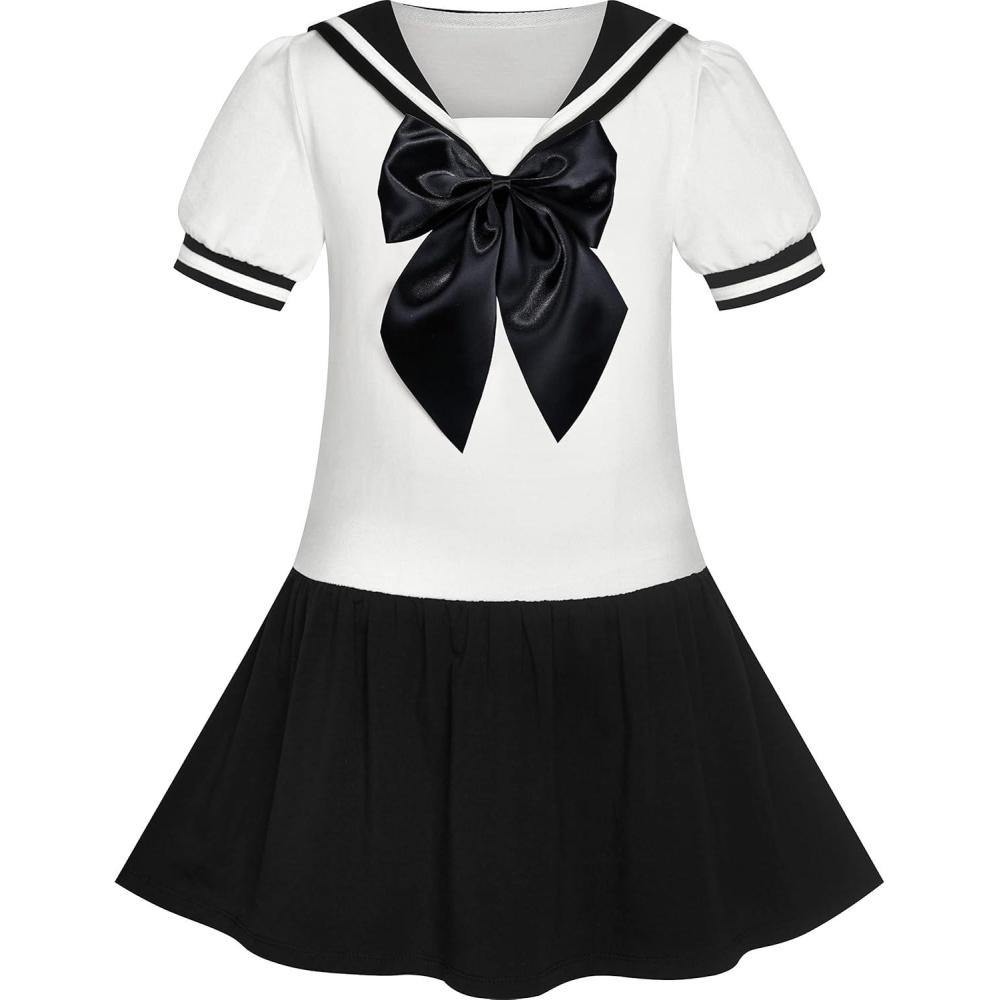 imageSunny Fashion Girls Dress Sailor School Uniform Navy Suit Size 614Black