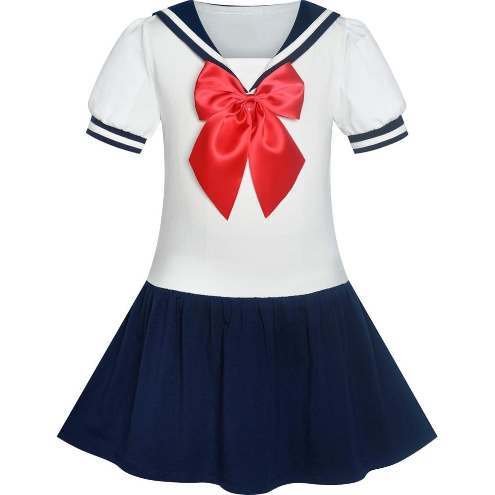 imageSunny Fashion Girls Dress Sailor School Uniform Navy Suit Size 614Dark Blue