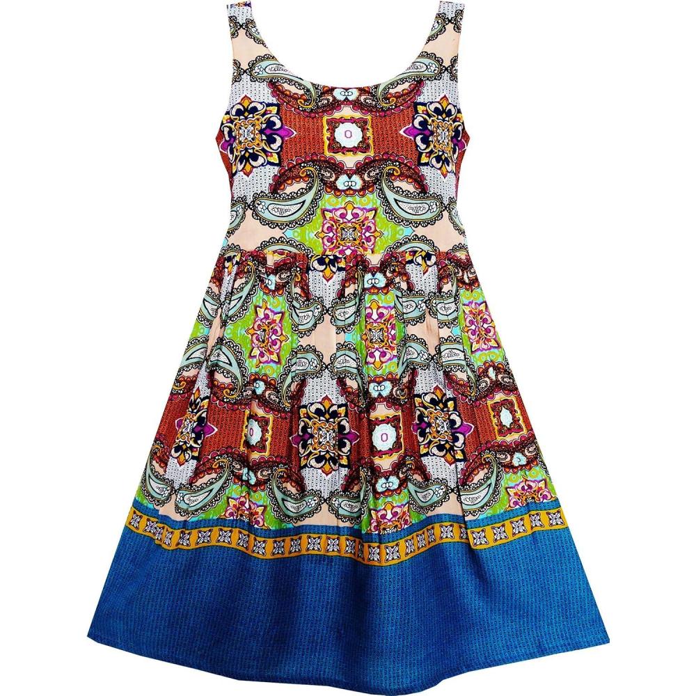 imageSunny Fashion Girls Dress Sleeveless Halter Traditional Painting Carving Style
