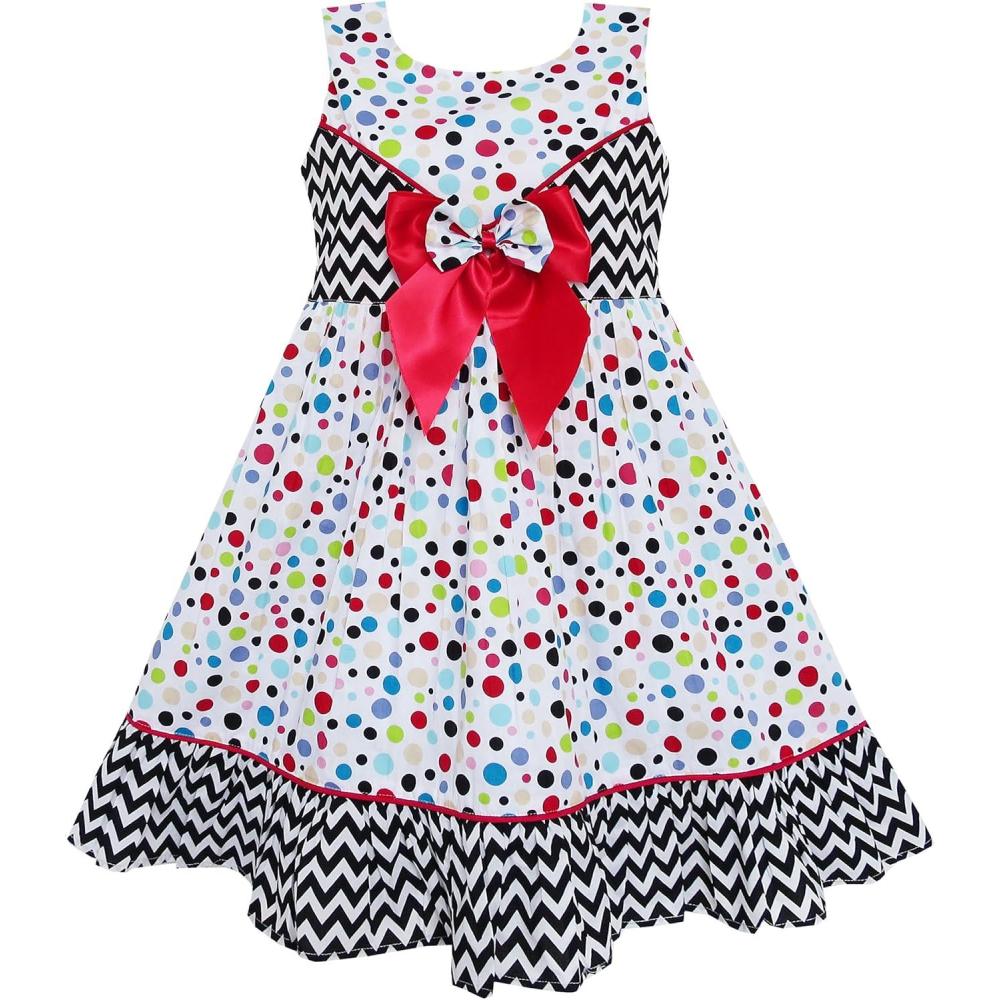 imageSunny Fashion Girls Dress Sleeveless Polka Dot Bow Tie Striped Black Wave