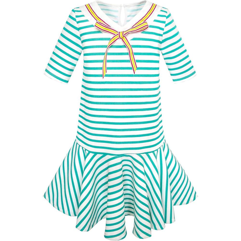imageSunny Fashion Girls Dress Striped School Bow Tie Jumper Size 512