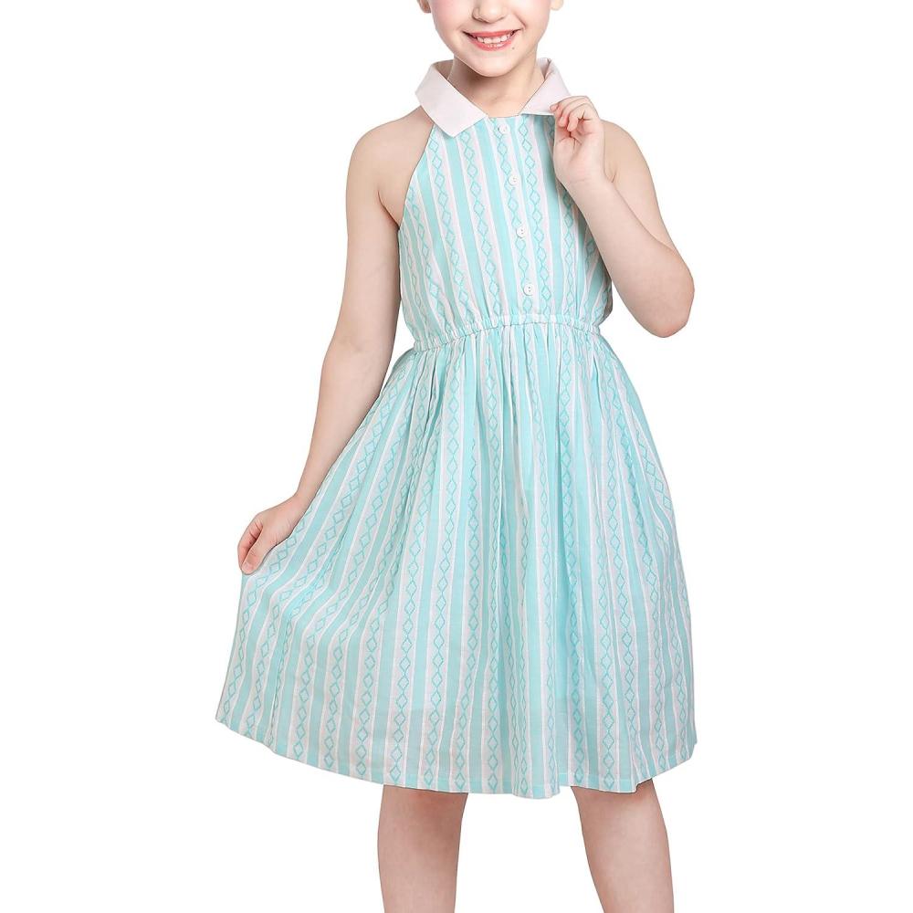 imageSunny Fashion Girls Dress TurnDown Collar Checkered Black White Summer 714Blue