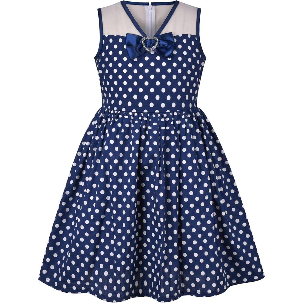 imageSunny Fashion Girls Dress TurnDown Collar Checkered Black White Summer 714Blue Dot