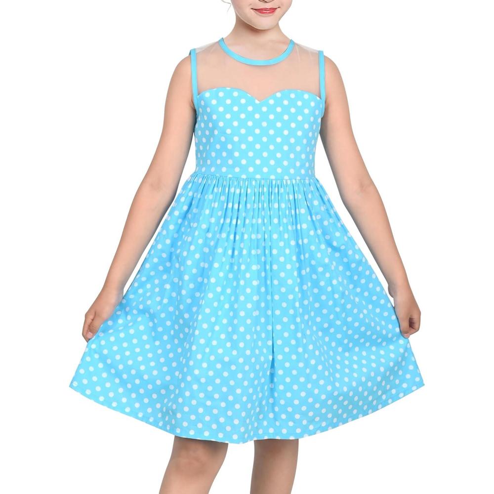 imageSunny Fashion Girls Dress TurnDown Collar Checkered Black White Summer 714Blue Polka Dot